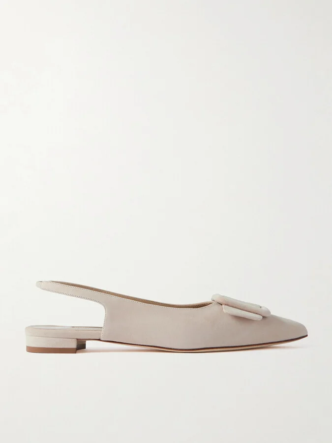 Manolo Blahnik - Maylura Buckled Suede Slingback Flats - Neutrals