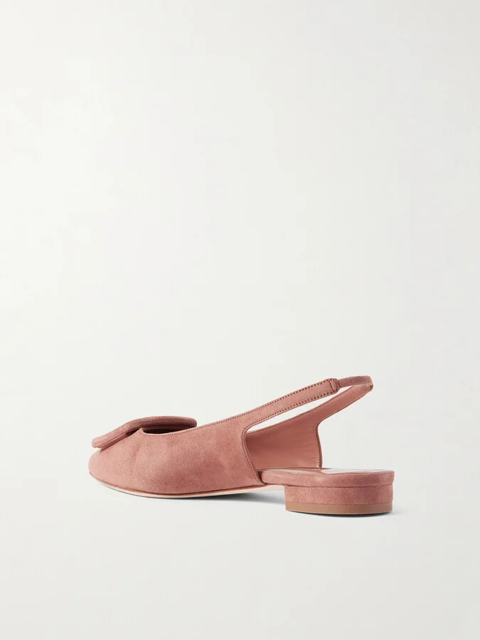 Manolo Blahnik - Maylura Buckled Suede Slingback Flats - Pink - Image 3