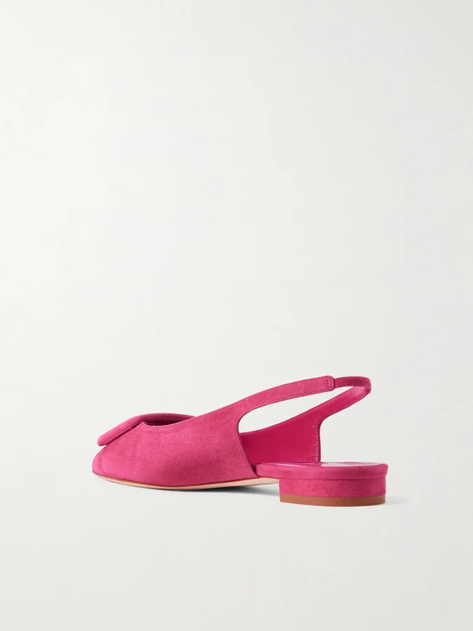 Manolo Blahnik - Maylura Buckled Suede Slingback Flats - Pink - Image 3
