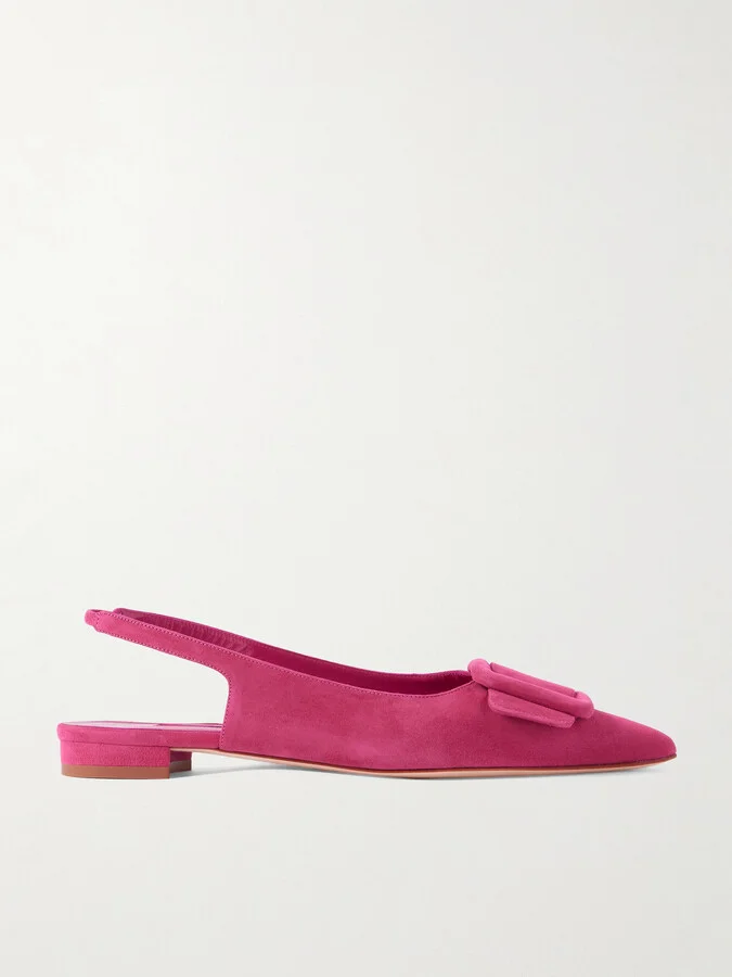 Manolo Blahnik - Maylura Buckled Suede Slingback Flats - Pink