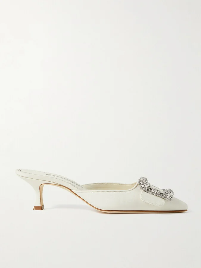 Manolo Blahnik - Maysale 50 Buckled Crepe De Chine Mules - White