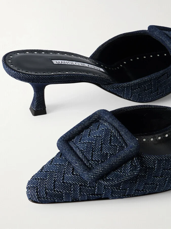 Manolo Blahnik - Maysale 50 Buckled Denim Mules - Blue - Image 4