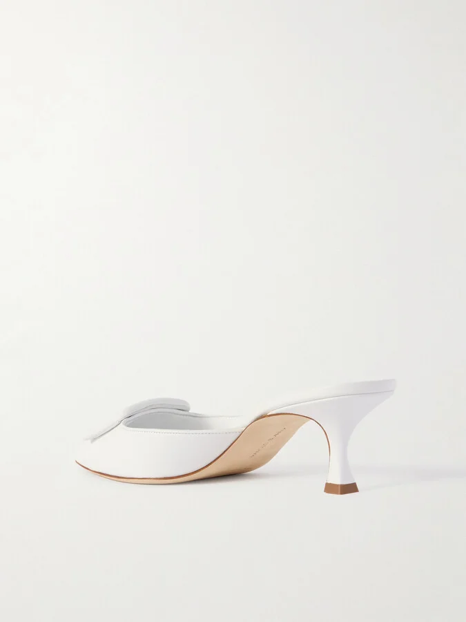 Manolo Blahnik - Maysale 50 Buckled Leather Mules - White - Image 3