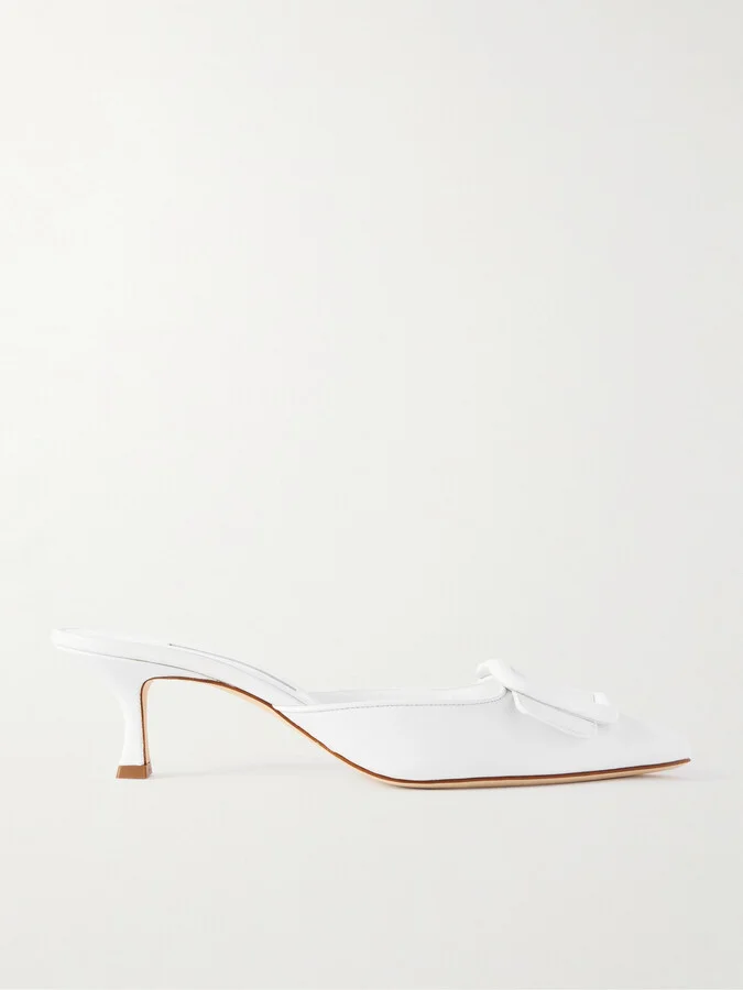 Manolo Blahnik - Maysale 50 Buckled Leather Mules - White