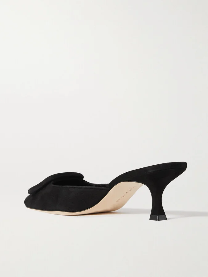 Manolo Blahnik - Maysale 50 Buckled Suede Mules - Black - Image 3