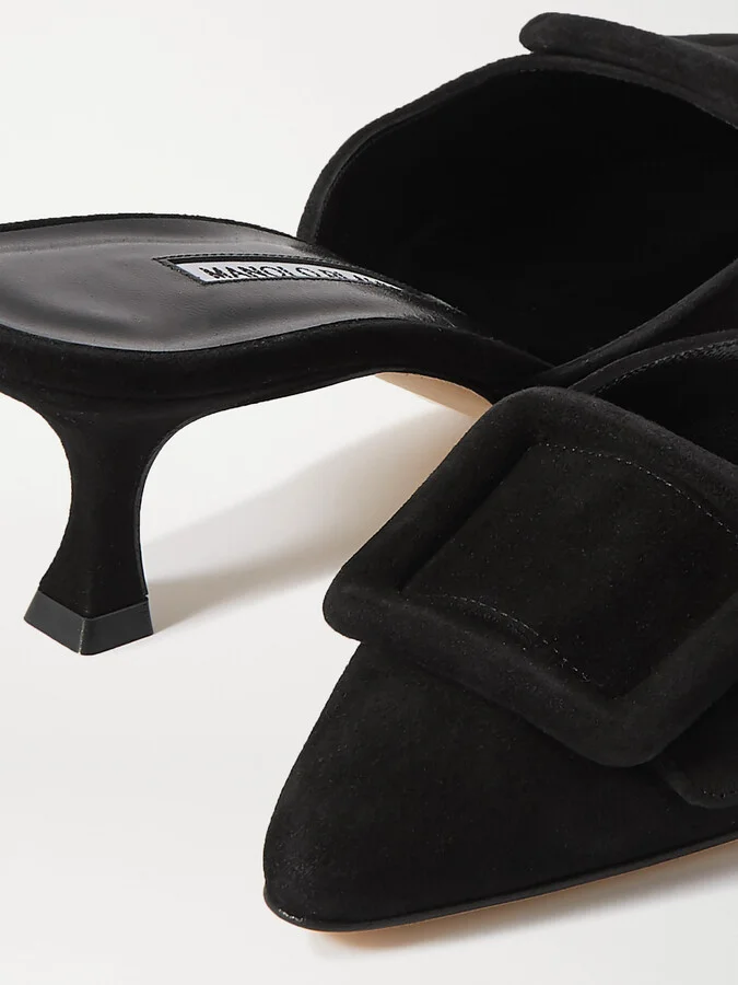 Manolo Blahnik - Maysale 50 Buckled Suede Mules - Black - Image 4