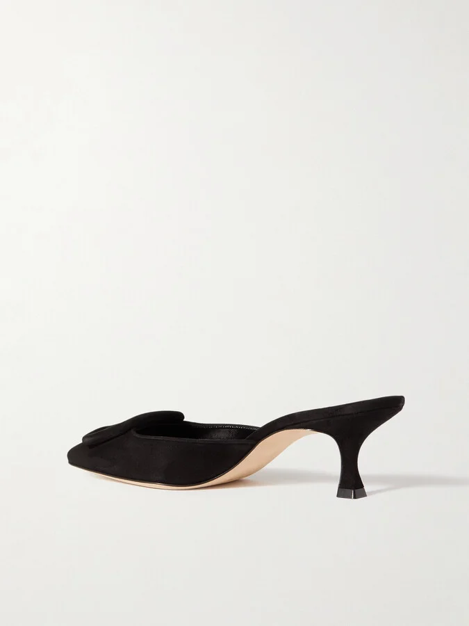 Manolo Blahnik - Maysale 50 Buckled Suede Mules - Black - Image 3