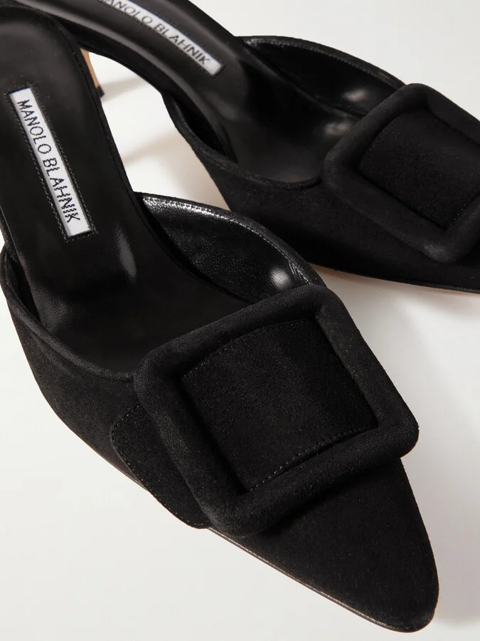 Manolo Blahnik - Maysale 50 Buckled Suede Mules - Black - Image 4