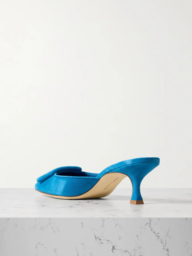 Manolo Blahnik - Maysale 50 Buckled Suede Mules - Blue - Image 3