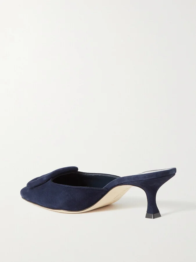 Manolo Blahnik - Maysale 50 Buckled Suede Mules - Blue - Image 3