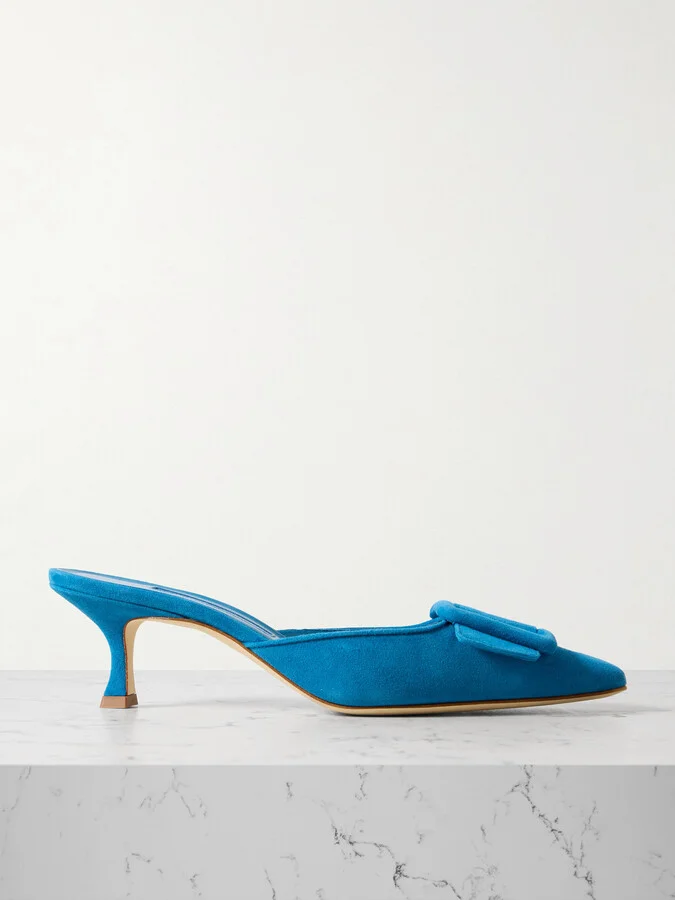 Manolo Blahnik - Maysale 50 Buckled Suede Mules - Blue