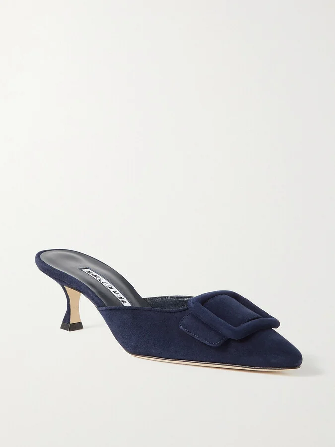 Manolo Blahnik - Maysale 50 Buckled Suede Mules - Blue
