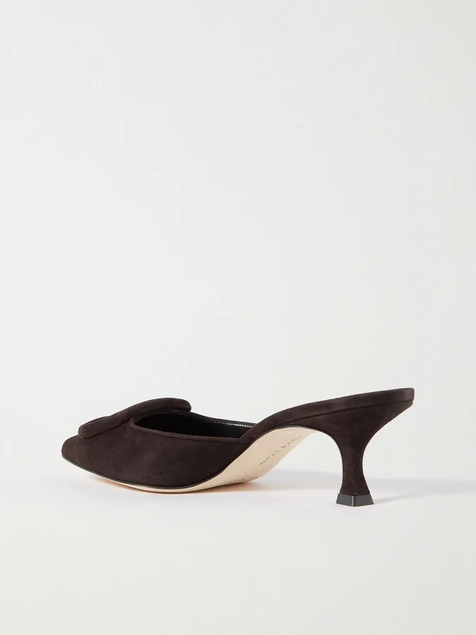 Manolo Blahnik - Maysale 50 Buckled Suede Mules - Brown - Image 3