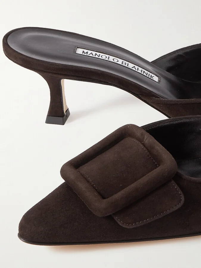 Manolo Blahnik - Maysale 50 Buckled Suede Mules - Brown - Image 4