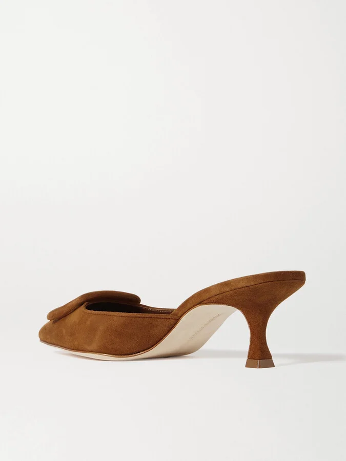Manolo Blahnik - Maysale 50 Buckled Suede Mules - Brown - Image 3