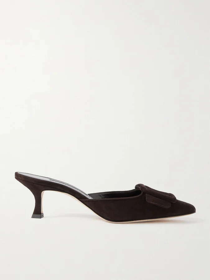 Manolo Blahnik - Maysale 50 Buckled Suede Mules - Brown