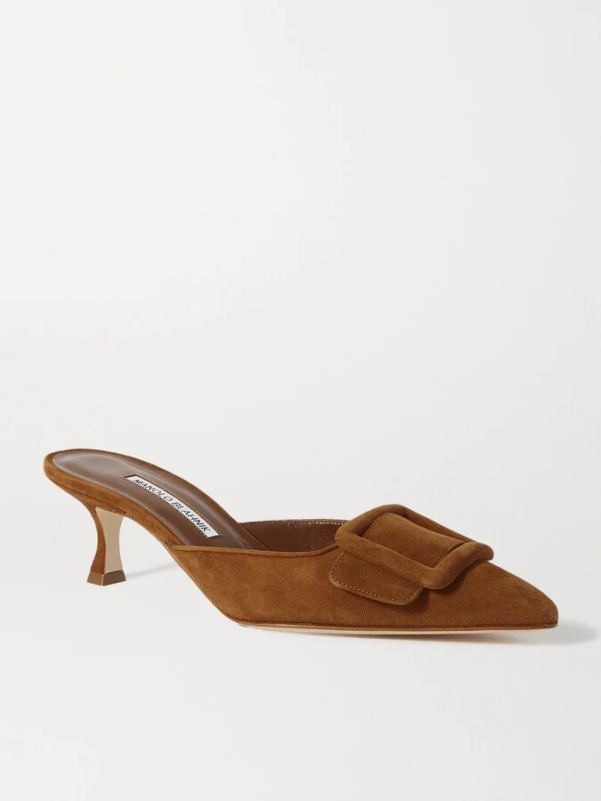 Manolo Blahnik - Maysale 50 Buckled Suede Mules - Brown