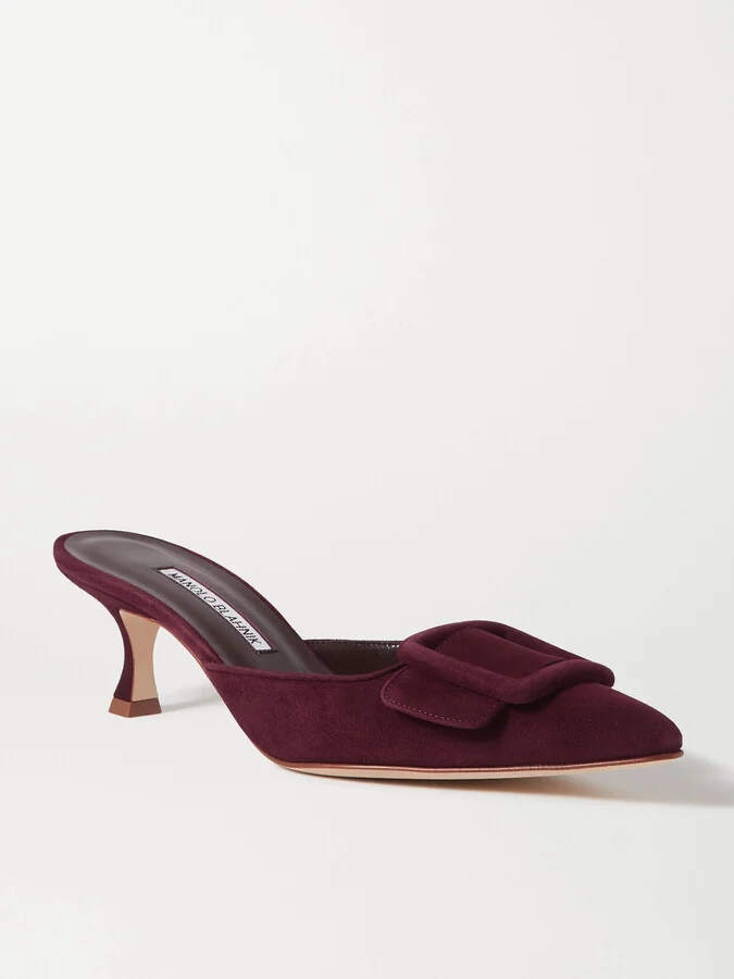 Manolo Blahnik - Maysale 50 Buckled Suede Mules - Burgundy