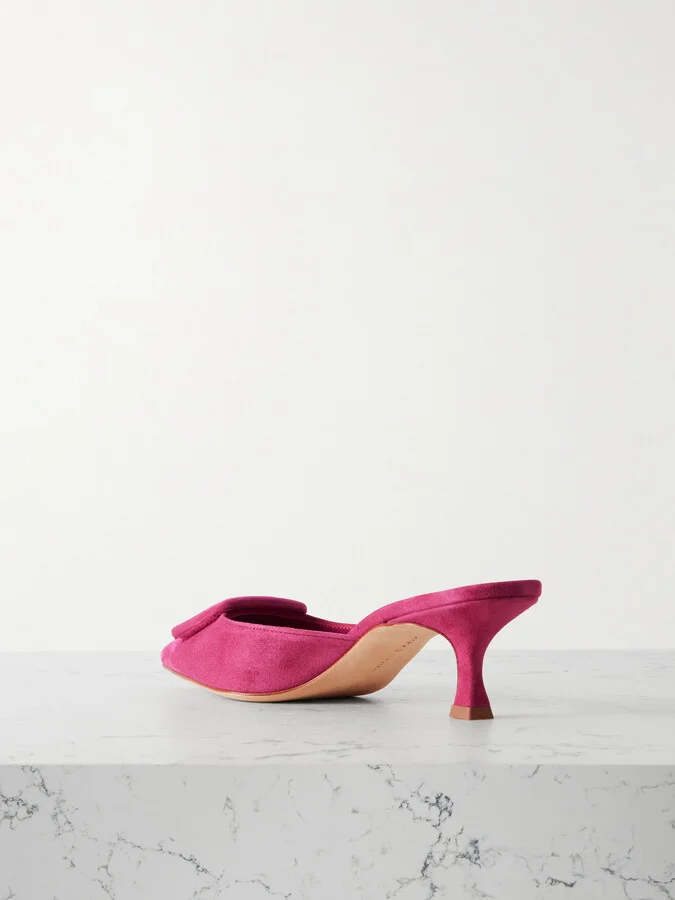 Manolo Blahnik - Maysale 50 Buckled Suede Mules - Pink - Image 3