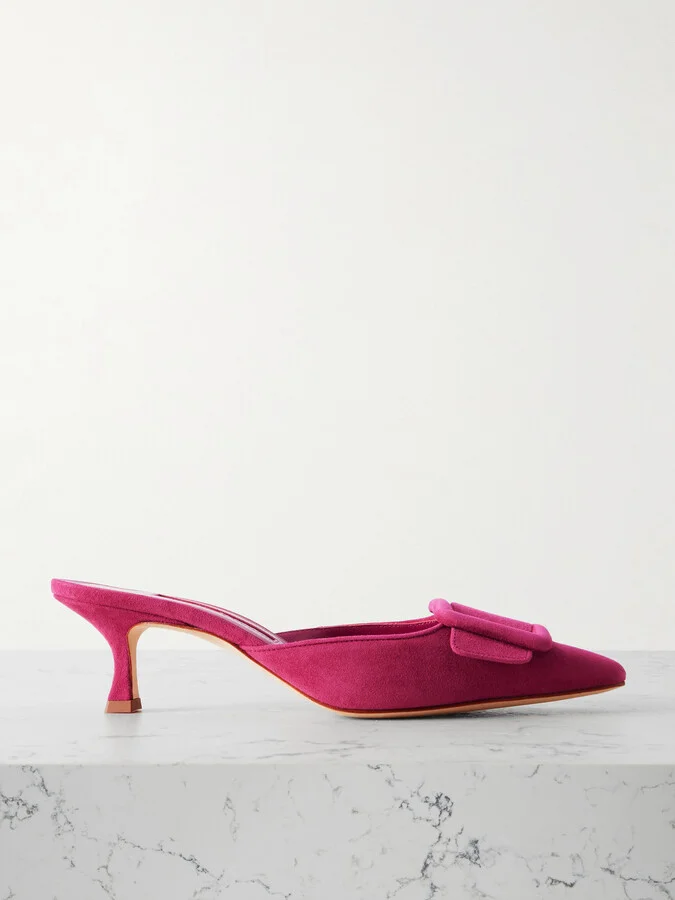 Manolo Blahnik - Maysale 50 Buckled Suede Mules - Pink