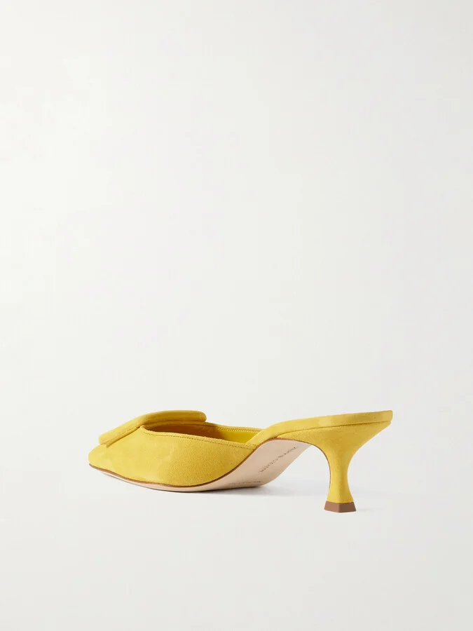 Manolo Blahnik - Maysale 50 Buckled Suede Mules - Yellow - Image 3