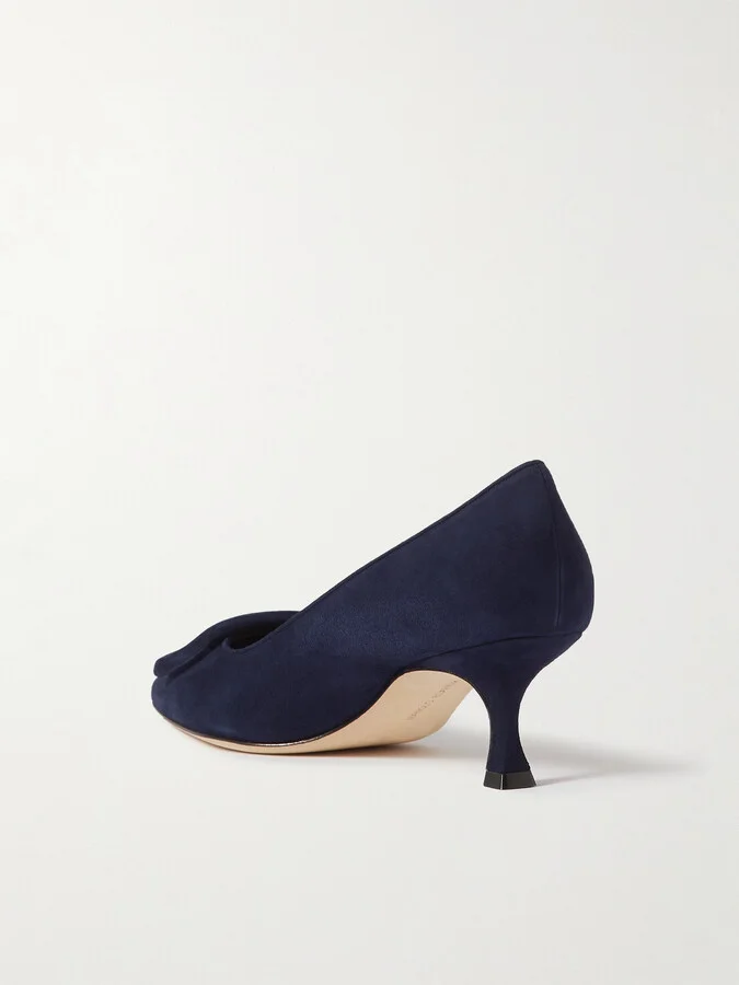 Manolo Blahnik - Maysale 50 Buckled Suede Pumps - Blue - Image 3
