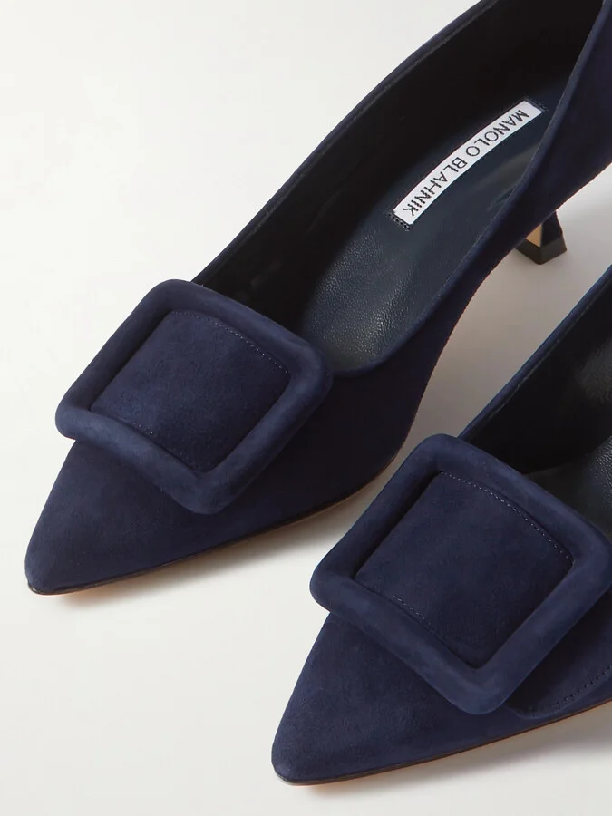 Manolo Blahnik - Maysale 50 Buckled Suede Pumps - Blue - Image 4