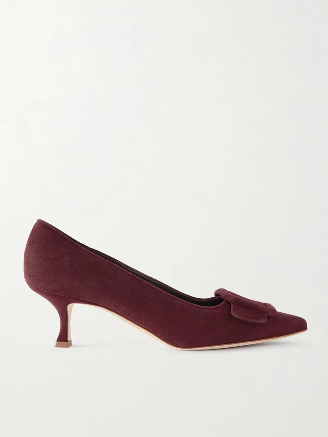 Manolo Blahnik - Maysale 50 Buckled Suede Pumps - Burgundy