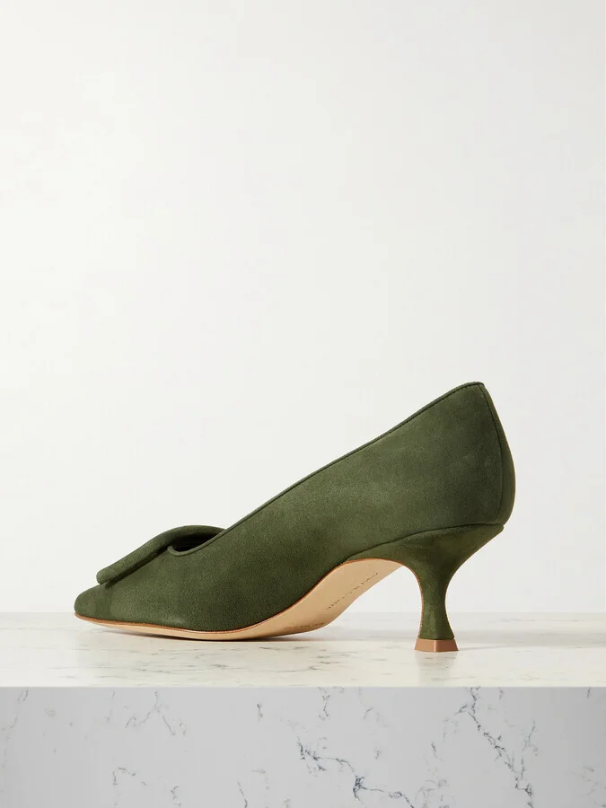 Manolo Blahnik - Maysale 50 Buckled Suede Pumps - Green - Image 3