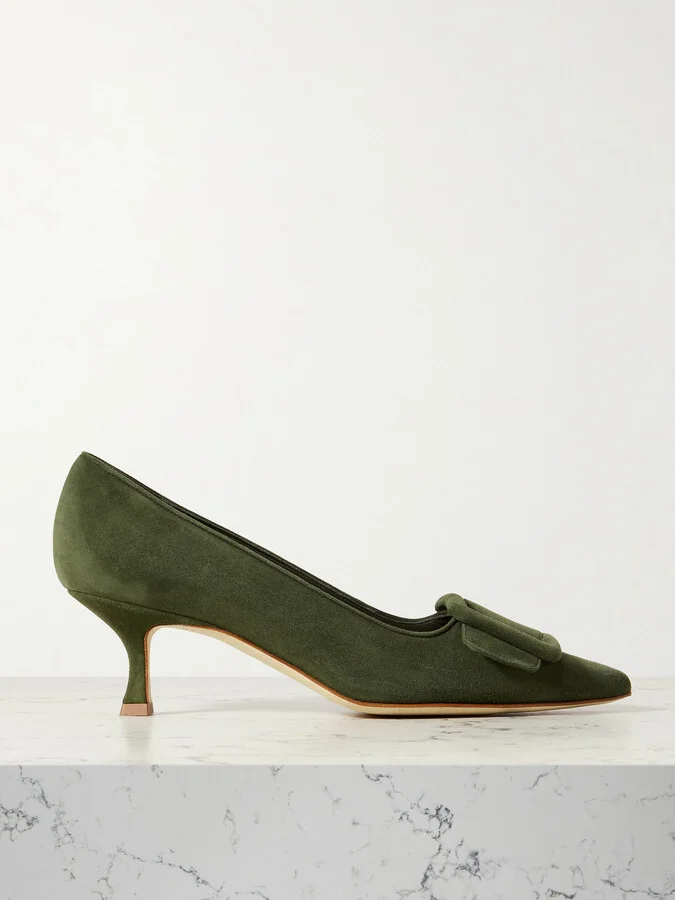 Manolo Blahnik - Maysale 50 Buckled Suede Pumps - Green
