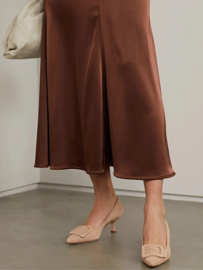 Manolo Blahnik - Maysale 50 Buckled Suede Pumps - Neutrals - Image 2