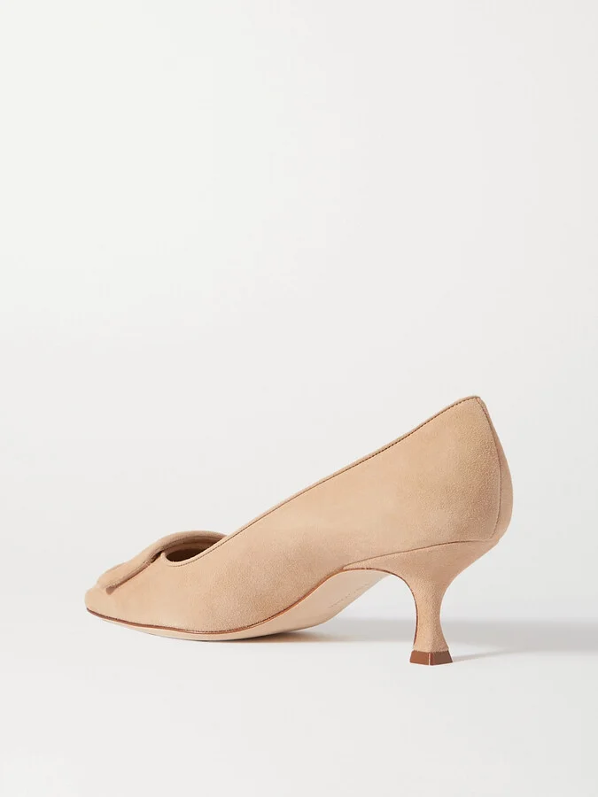 Manolo Blahnik - Maysale 50 Buckled Suede Pumps - Neutrals - Image 3