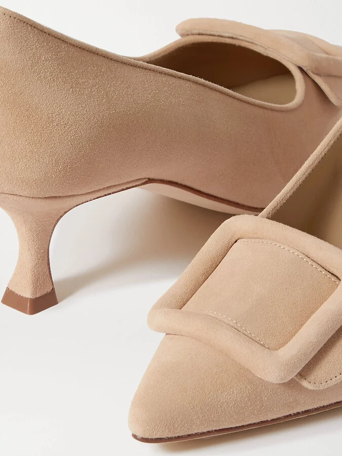 Manolo Blahnik - Maysale 50 Buckled Suede Pumps - Neutrals - Image 4