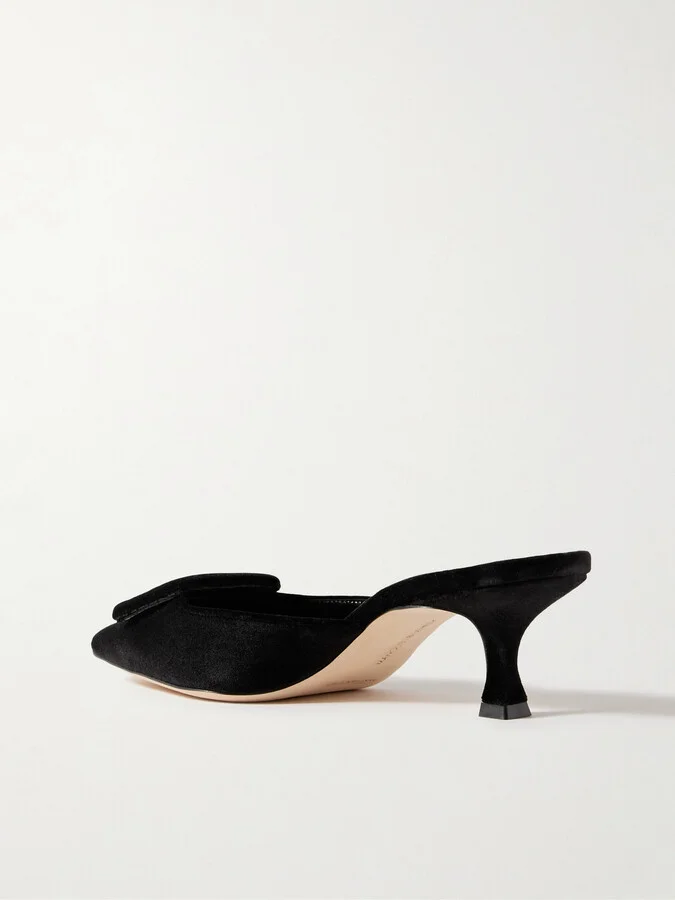 Manolo Blahnik - Maysale 50 Buckled Velvet Mules - Black - Image 3