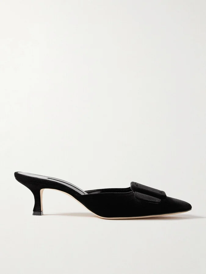 Manolo Blahnik - Maysale 50 Buckled Velvet Mules - Black