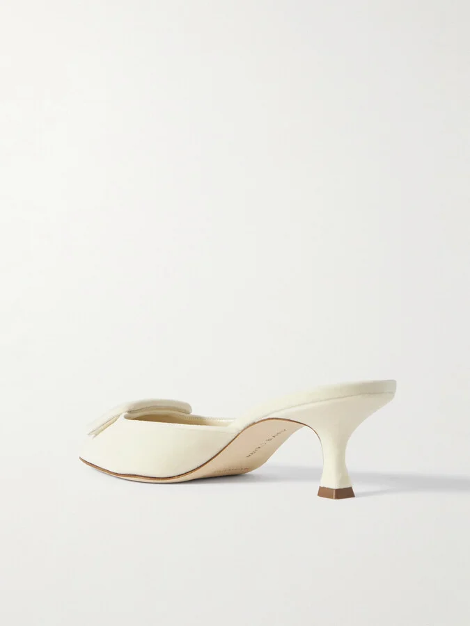 Manolo Blahnik - Maysale 50 Buckled Velvet Mules - Cream - Image 3