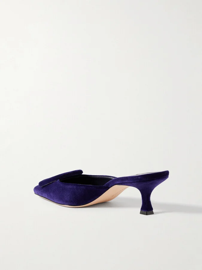 Manolo Blahnik - Maysale 50 Buckled Velvet Mules - Purple - Image 3