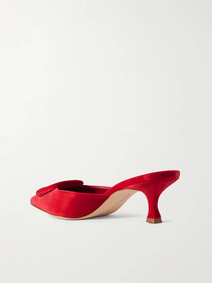 Manolo Blahnik - Maysale 50 Buckled Velvet Mules - Red - Image 3