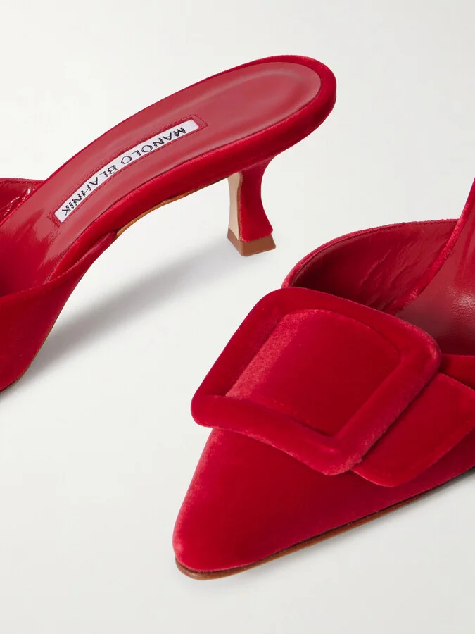 Manolo Blahnik - Maysale 50 Buckled Velvet Mules - Red - Image 4
