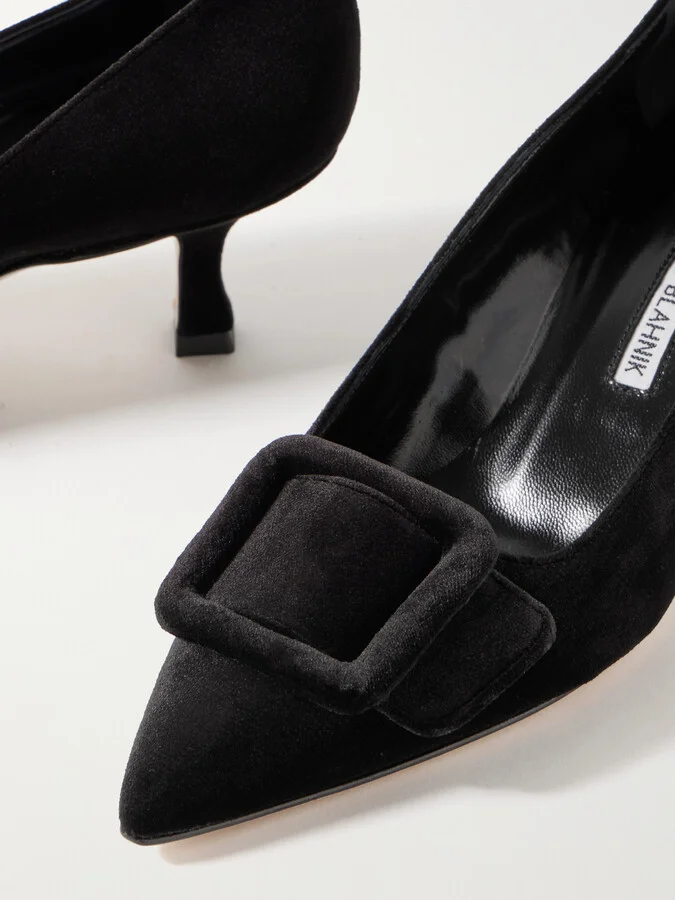 Manolo Blahnik - Maysale 50 Buckled Velvet Pumps - Black - Image 4