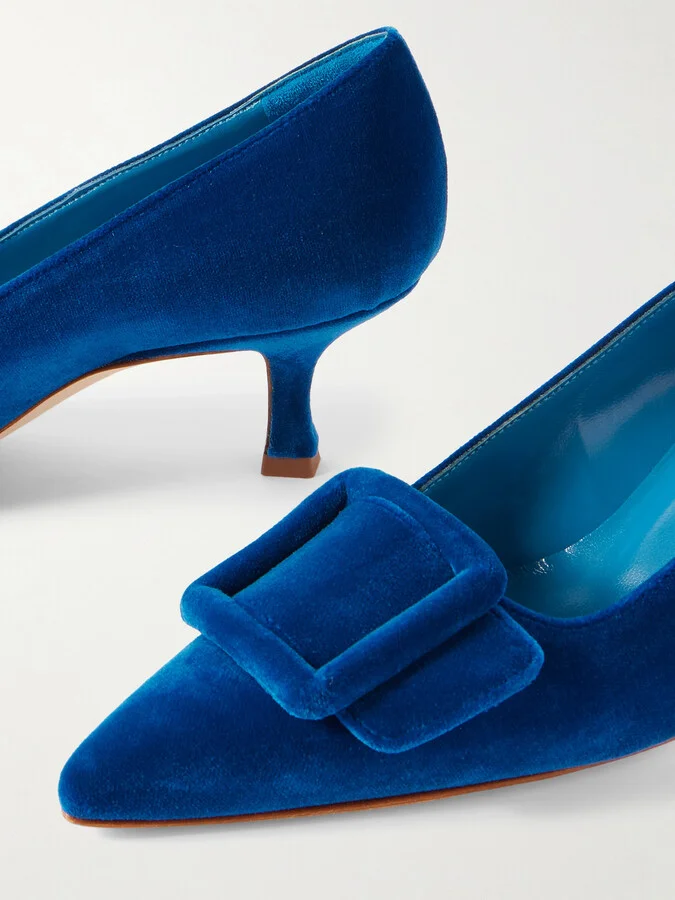 Manolo Blahnik - Maysale 50 Buckled Velvet Pumps - Blue - Image 4
