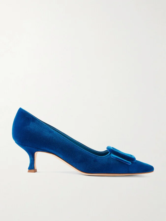 Manolo Blahnik - Maysale 50 Buckled Velvet Pumps - Blue