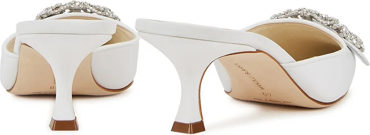Manolo Blahnik Maysale 50 White Satin Mules - Image 3
