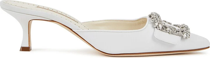 Manolo Blahnik Maysale 50 White Satin Mules