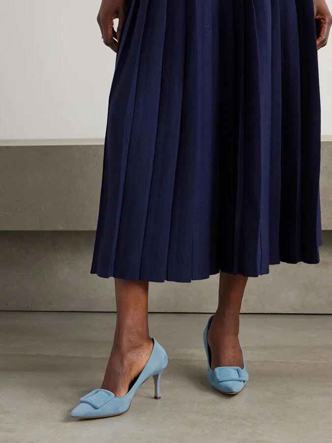 Manolo Blahnik - Maysale 70 Buckled Suede Pumps - Blue - Image 2