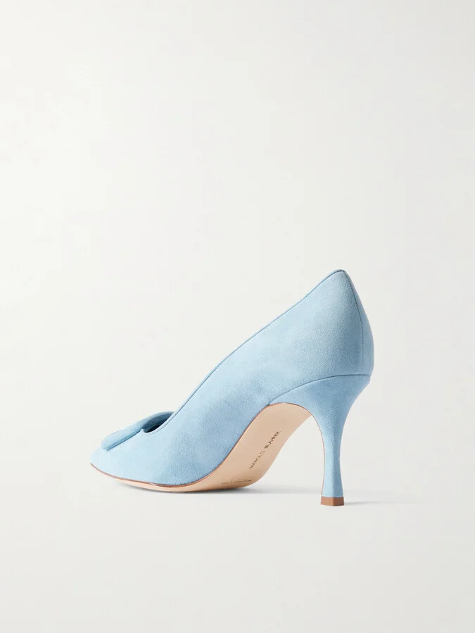 Manolo Blahnik - Maysale 70 Buckled Suede Pumps - Blue - Image 3