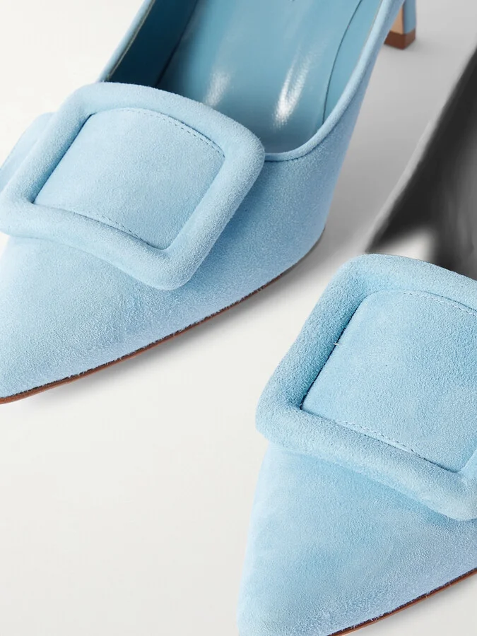 Manolo Blahnik - Maysale 70 Buckled Suede Pumps - Blue - Image 4