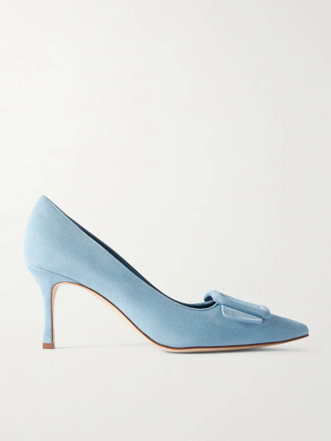 Manolo Blahnik - Maysale 70 Buckled Suede Pumps - Blue