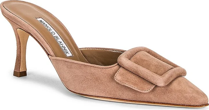 Manolo Blahnik Maysale 70 Suede Mule in Nude - Image 2