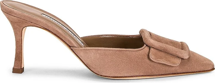 Manolo Blahnik Maysale 70 Suede Mule in Nude